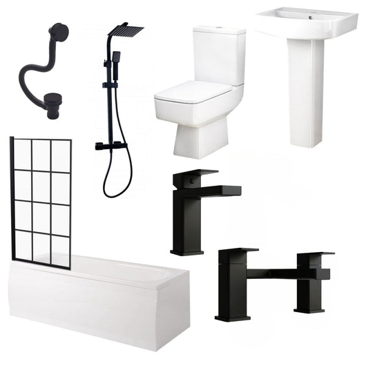  Serene 1600 Matt Black Complete Shower Bathroom Suite