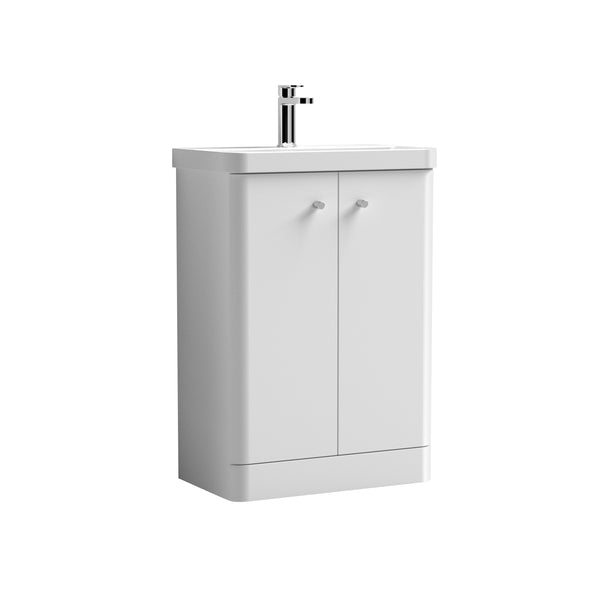 Nuie Core 600mm Floor Standing 2Door Vanity & Basin Gloss White