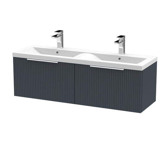  Hudson Reed Fluted 1200mm Wall Hung 2 Drawer Vanity & Double Basin - Satin Anthracite