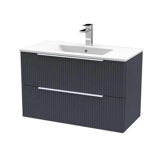 Hudson Reed Fluted 800mm Wall Hung 2 Drawer Vanity & Basin 2 - Satin Anthracite