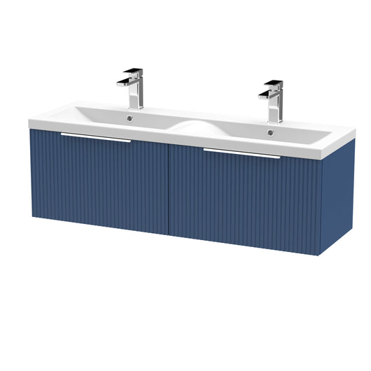  Hudson Reed Fluted 1200mm Wall Hung 2 Drawer Vanity & Double Basin - Satin Blue