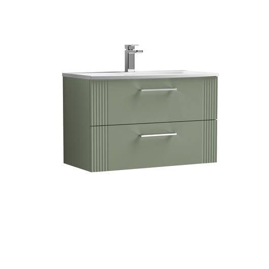  Nuie Deco 800mm Wall Hung 2 Drawer Vanity & Basin 4 - Satin Reed Green