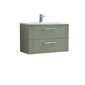 Nuie Deco 800mm Wall Hung 2 Drawer Vanity & Basin 4 - Satin Reed Green