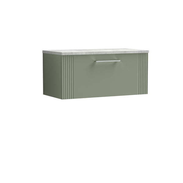 Nuie Deco 800mm Wall Hung Single Drawer Vanity & Laminate Top Satin