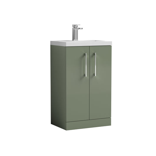  Nuie Arno Compact 500mm Floor Standing 2 Door Vanity & Polymarble Basin - Satin Green