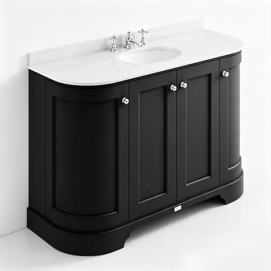  Bayswater 1200mm 4-Door Floor Standing Curved Basin Cabinet - Classic Black