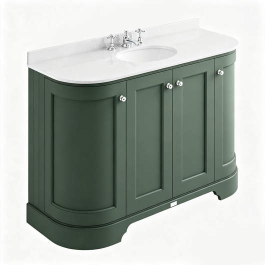  Bayswater 1200mm 4-Door Floor Standing Curved Basin Cabinet - Hunter Green