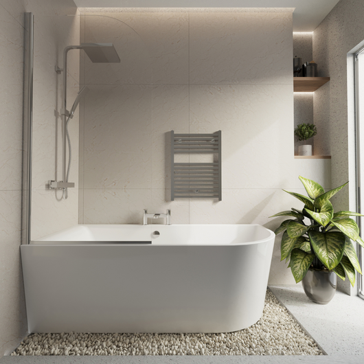  Selsley 1700 Curved Freestanding Super Deep Shower Bath with Chrome Screen Left or Right Hand