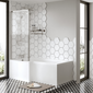 Reinforced L-Shaped Square Shower Bath 1600 x 850 Shower Bath C/W Hinged 6mm Bath Screen & Front Panel