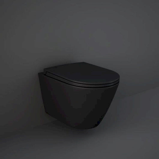  RAK Ceramics Feeling Rimless Wall Hung Pan & Soft Close Seat - Matt Black