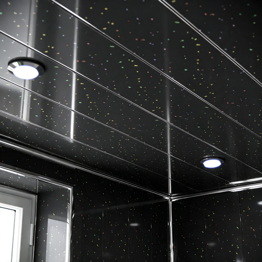  SDG PVC Ceiling Panel - 2700 x 250 x 9.5mm (5 Pack) - Black Sparkle & Chrome
