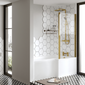 L-Shaped 1600 x 850/700 Shower Bath C/W Brushed Brass Bath Screen & Front Panel