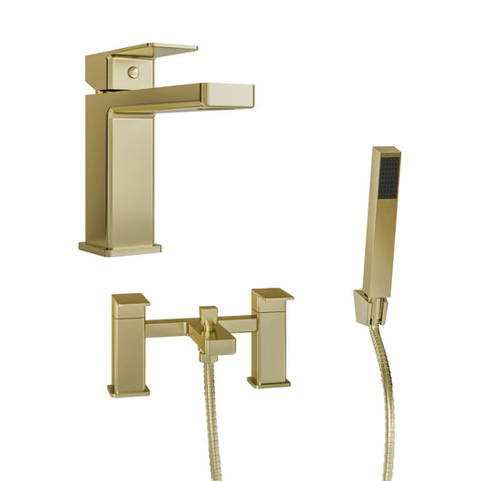  RYKER - Brushed Brass Mono Basin Mixer Inc P/B Waste and Bath Shower Mixer Inc Handset