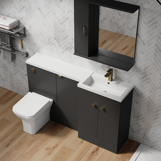  Parkhouse 1500mm L Shape Combination Basin and WC Unit - Gloss Grey - welovecouk