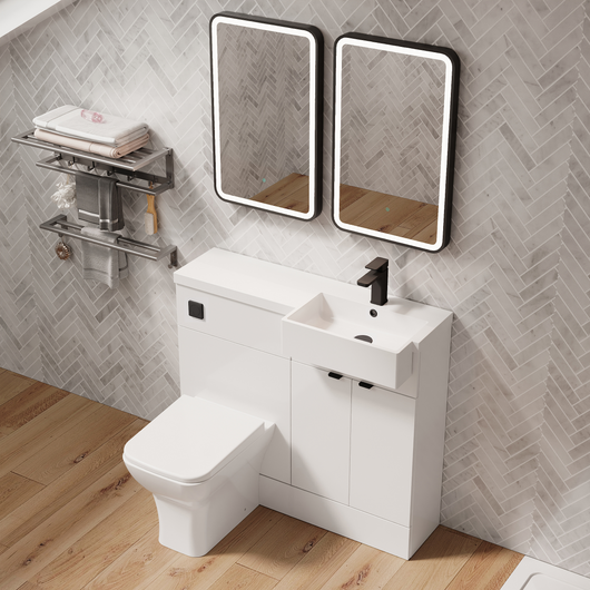  Bradwell 1000mm Combination Unit Gloss White & Semi Recessed Square Basin - welovecouk