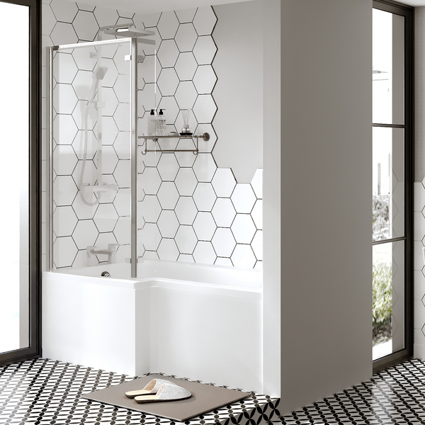 Reinforced L-Shaped Square Shower Bath 1600 x 850 Shower Bath C/W ...