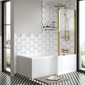 L-Shaped 1700 x 850/700 Shower Bath C/W Brushed Brass Bath Screen & Front Panel