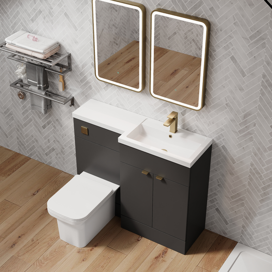  Parkhouse 1200mm L Shape Combination Basin and WC Unit - Gloss Grey - welovecouk