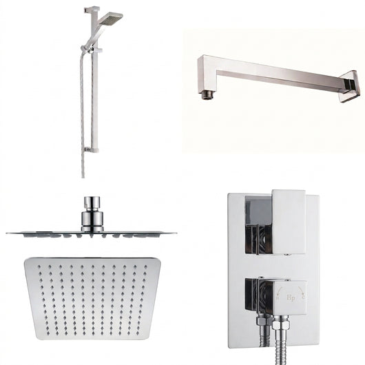  SDG Premium Art Concealed Shower Valve with Slide Rail Kit + Wall Mounted 250mm Shower Head