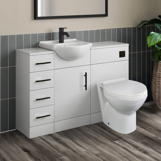  Buckingham 1250mm Gloss White Toilet & Vanity Unit with Basin & Drawer Unit - welovecouk
