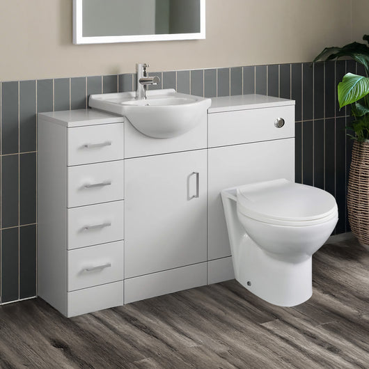  Buckingham 1250mm Gloss White Toilet & Vanity Unit with Basin & Drawer Unit - welovecouk