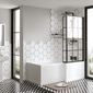 L-Shaped 1600 x 850/700 Shower Bath C/W Black Framed Bath Screen & Front Panel