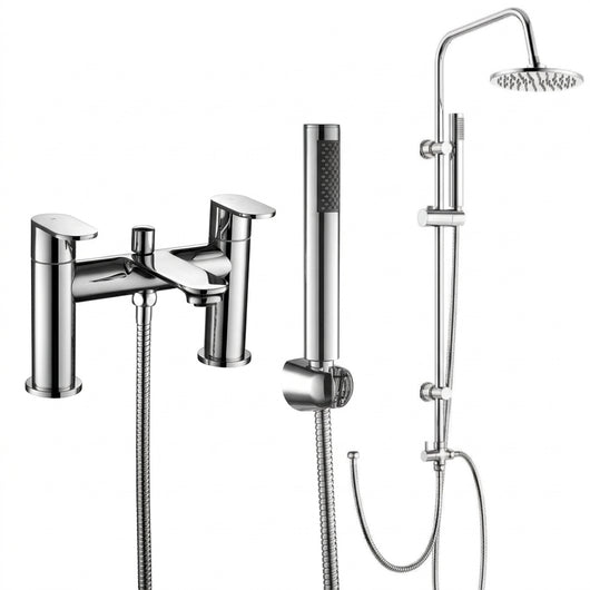  Aquadart Albury Bath Shower Mixer & Round Dual Rigid Riser Shower Kit - Chrome