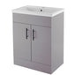 Nuie Eden 600mm Floor Standing 2-Door Vanity Unit & Mid-Edge Basin - Gloss Mid Grey with Black Handles