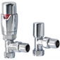 Chrome Thermostatic Radiator Round Valves with 130mm Pipe Sleeves - Angled