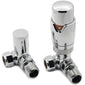 Chrome Thermostatic Radiator Round Valves with 130mm Pipe Sleeves - Corner