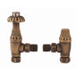 Westminster Antique Brass Thermostatic Radiator Round Valves with 130mm Pipe Sleeves - Angled