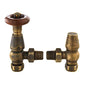 Chelsea Antique Brass Thermostatic Radiator Round Valves with 130mm Pipe Sleeves - Angled