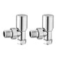 Chrome Manual Radiator Round Valves with 130mm Pipe Sleeves - Angled