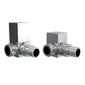 Chrome Manual Radiator Square Valves with 130mm Pipe Sleeves - Corner