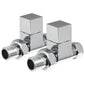 Chrome Manual Radiator Square Valves with 130mm Pipe Sleeves - Straight