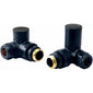 Black Manual Radiator Round Valves with 130mm Pipe Sleeves - Corner