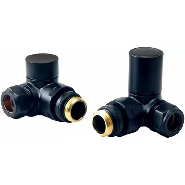 Black Manual Radiator Round Valves with 130mm Pipe Sleeves - Corner ...