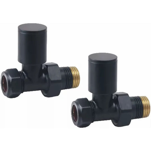 Black Manual Radiator Round Valves with 130mm Pipe Sleeves - Straight ...