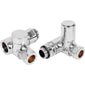 Chrome Manual Dual Fuel Radiator Round Valves with 130mm Pipe Sleeves - Corner