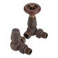 Antique Brass Thermostatic Radiator Round Valves with 130mm Pipe Sleeves - Corner - welovecouk