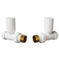 White Manual Radiator Round Valves with 130mm Pipe Sleeves - Straight