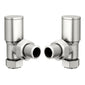 Brushed Nickel Manual Radiator Round Valves with 130mm Pipe Sleeves - Angled