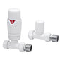 White Thermostatic Radiator Round Valves with 130mm Pipe Sleeves - Straight