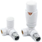 White Thermostatic Radiator Round Valves with 130mm Pipe Sleeves - Corner