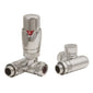 Brushed Nickel Thermostatic Dual Fuel Radiator Round Valves with 130mm Pipe Sleeves - Corner