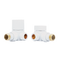 White Manual Radiator Square Valves with 130mm Pipe Sleeves - Corner