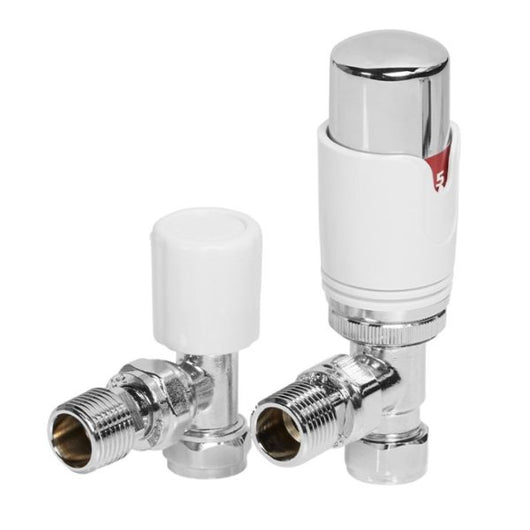  Thermostatic Radiator Valve & Lockshield Sets (Pair) | Angled - White/Chrome
