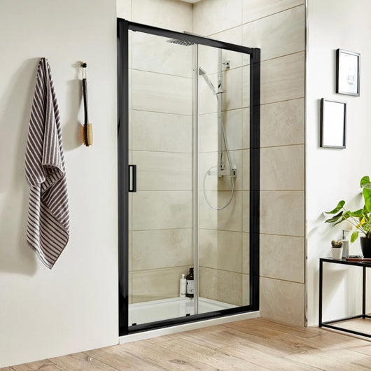  Rene Matt Black 1500 x 1900mm Sliding Shower Door - 6mm Glass