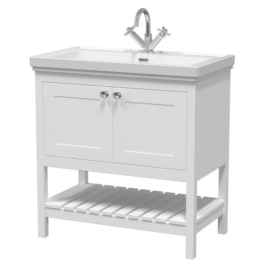  Bexley 800 Floor Standing 2-Door Vanity Unit & Classic Basin 1 Tap Hole - Pure White