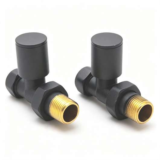  Portland Round Straight Radiator Valve Pair 15mm - Anthracite